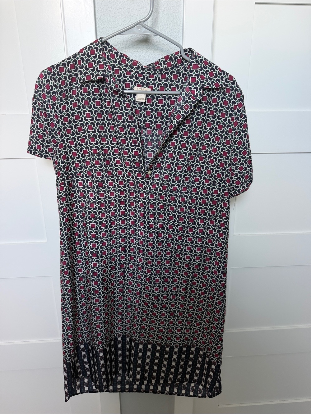 J. Crew Black, White & Pink Geometric Short Sleeve Shift Dress